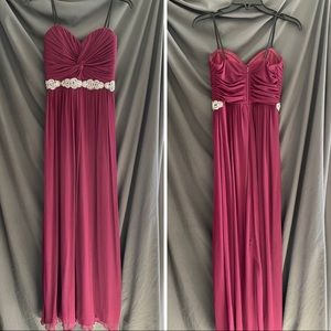 Strapless purple rhinestone gown